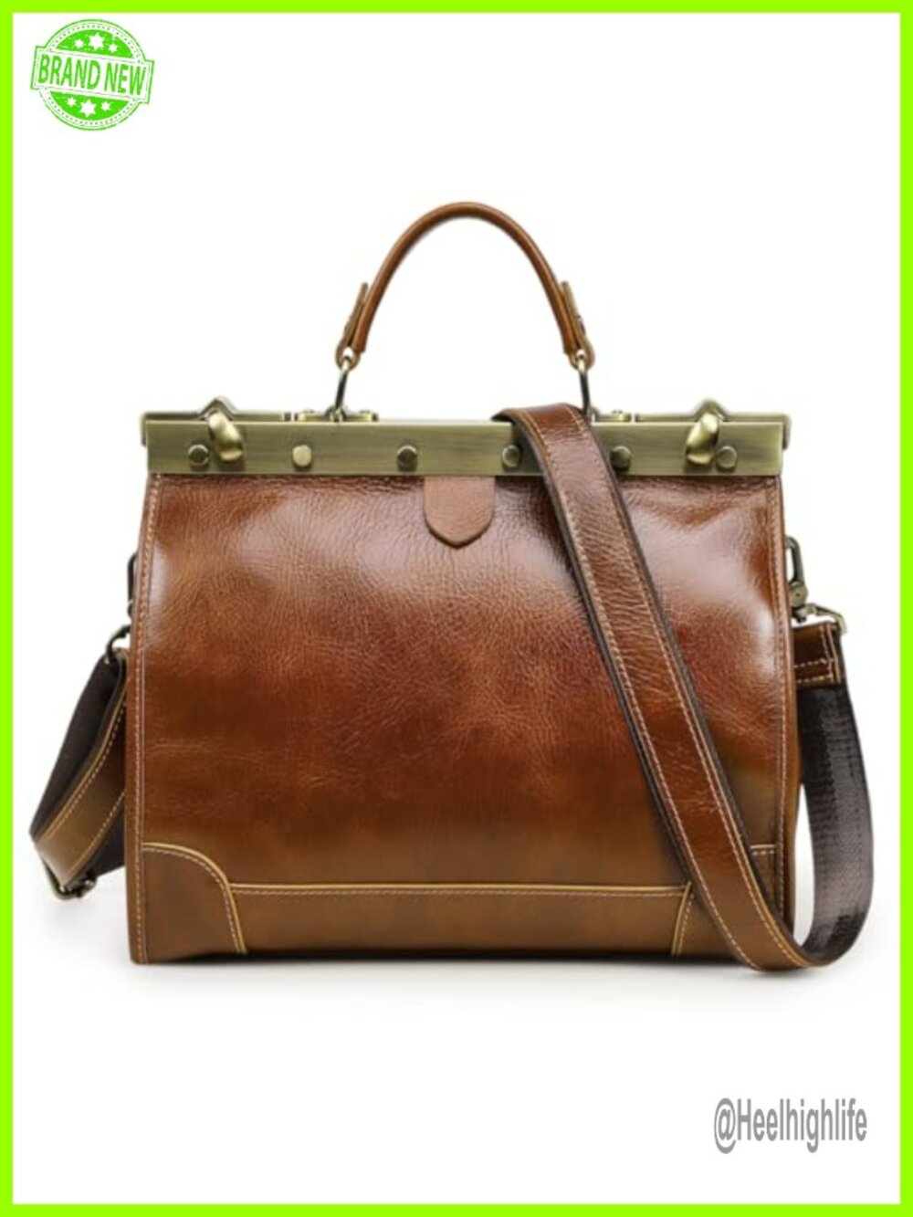 Full Grain Leather Doctor Bag Top Handle Satchel Crossbody Purse